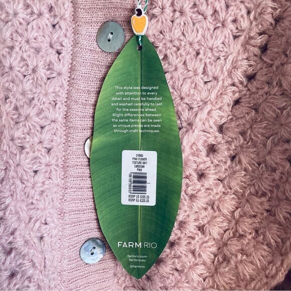 NEW FARM Rio Pink Flower Texture Knit Cardigan Sweater Button Ruffle Size L - Picture 16 of 16